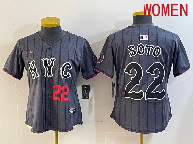 Women New York Mets 22 Soto Black City Edition 2024 Nike MLB Jersey style 3